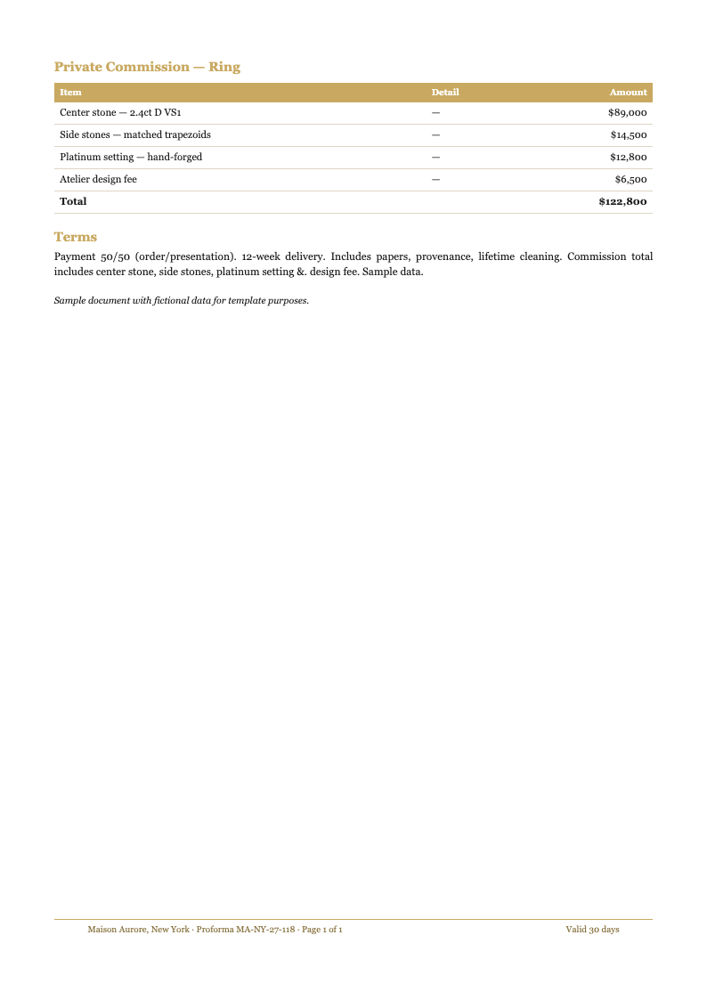 Luxury premium proforma invoice
